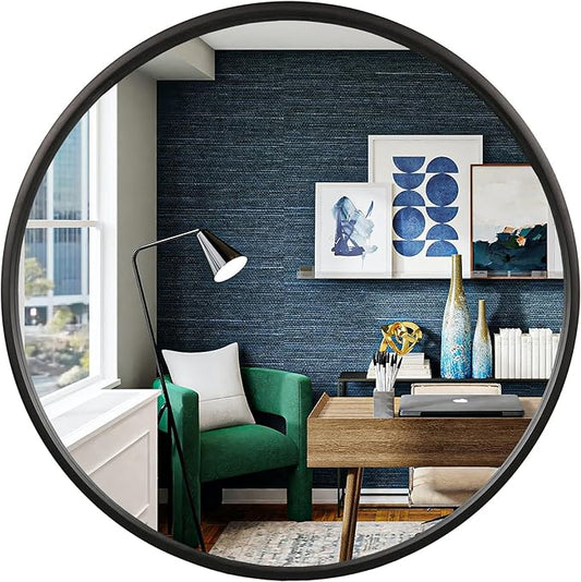 WallBeyond Black Round Wood Mirror 24 inch Circle Wall Mirror by WallBeyond