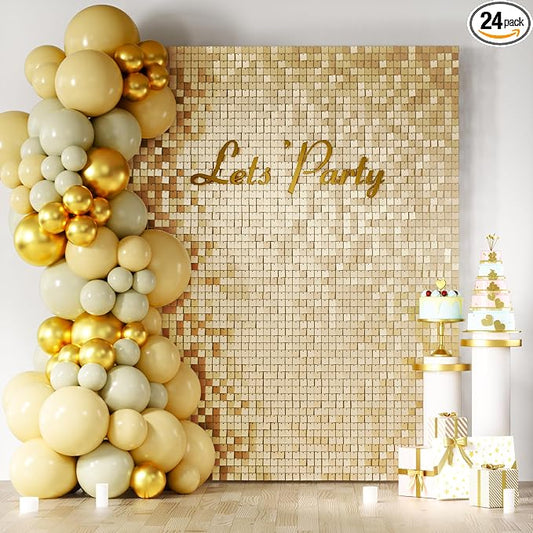 COKAOBE Champagne Gold Sequin Wall Backdrop 24PCS Square Sequin Backdrop by COKAOBE
