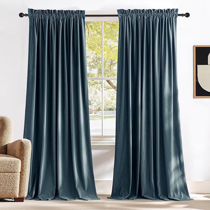 NICETOWN Blue Velvet Curtains 120 inches by NICETOWN