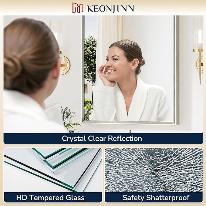 Keonjinn 20 x 30 Inch Brushed Nickel Bathroom Mirrors - Image 3