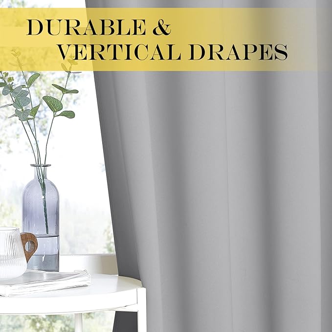 NICETOWN Blackout Short Curtain 45 inches Long - Thermal Insulated Solid Grommet Sound & Light Reducing Room Darkening Drape for Kitchen/Bedroom (Silver Grey, 1 Panel, W52 x L45)
