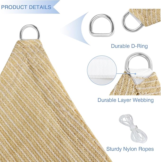 E&K Sunrise 4' x 4' x 4' Sun Shade Sail Triangle Canopy Shade Cover UV Block for Patio Backyard Garden Outdoor (Beige)