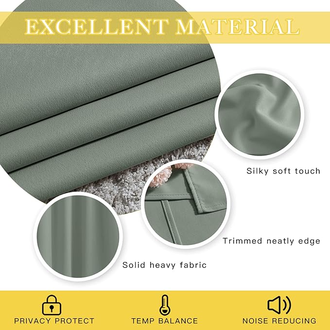 NICETOWN Blackout Sage Green Curtain for Classroom, Thermal Insulated Grommet Room Darkening Window Treatment Sound Reducing for Bedroom/Home Office, 1 Panel, W46 x L63