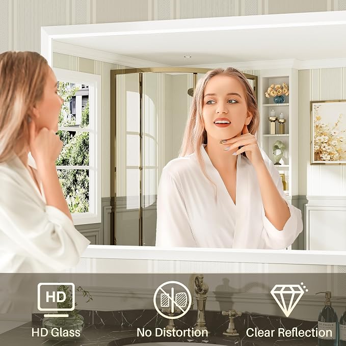 60x36 Inch White Bathroom Mirror - Image 4