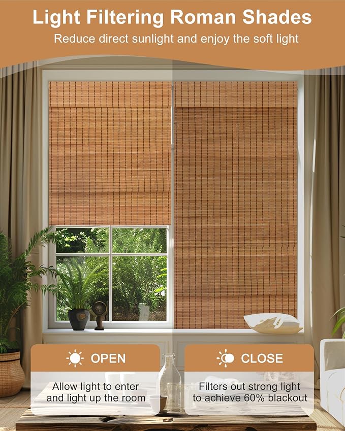 30''W X 72''H Cordless Bamboo Roman Shades - Image 3