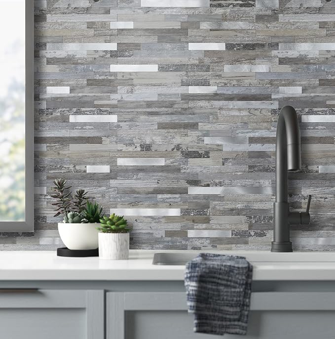 AULIGET 20 Sheets Peel and Stick Backsplash, Distressed Wood Look PVC Wall - Image 4