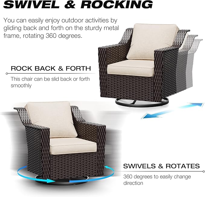 Joyside Swivel Patio Chairs Set of 2, Wicker Patio Furniture with Wide Armrest and Thick Cushions, Upgraded Large Size for Backyard, Garden, Poolside