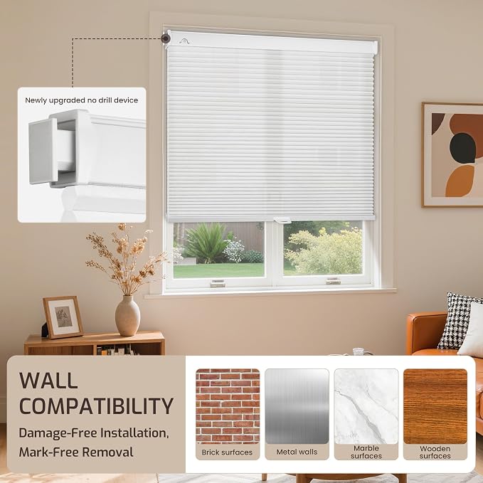 Grandekor No Drill No Tools Cordless Cellular Shades, 32.5" W x 64" H, Light - Image 8