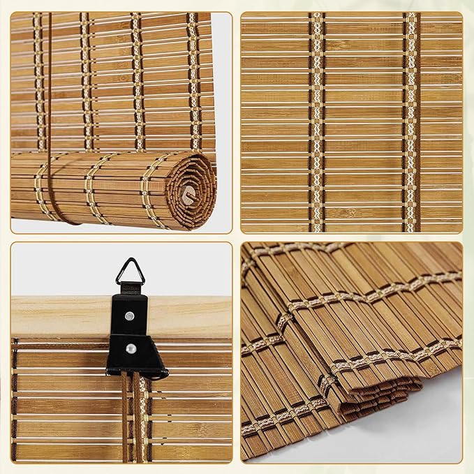 Natural Bamboo Window Blinds Roll Up Light Filtering UV Protection Shades - Image 3