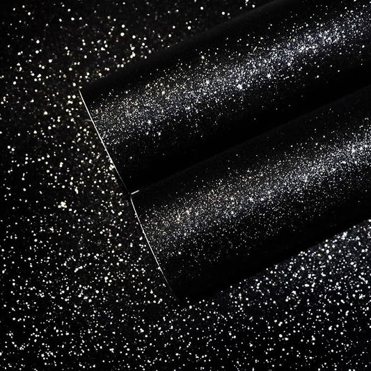 CHIHUT Glitter Black Wallpaper 15.7''x100'' Peel and Stick Wallpaper Self by CHIHUT