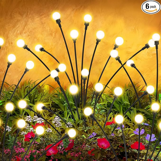 ALSO GO Solar Lights Outdoor, 6 Pack 48 LEDs Firefly Lights, Waterproof Solar Garden Light for Yard Patio Pathway Outdoor Decoration, Gardening Gifts for Women Christmas Decor