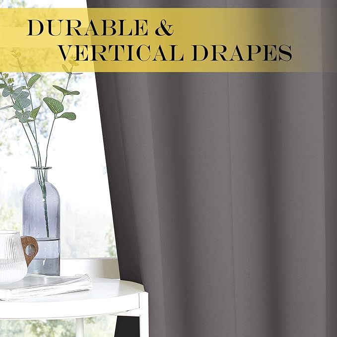 NICETOWN Grey Bedroom Blackout 90 inch Curtain - Grommet Energy Saving Thermal Insulated Room Darkening Drapes Sound Dampening Window Treatment for Living Room (1 Panel, W52 x L90)