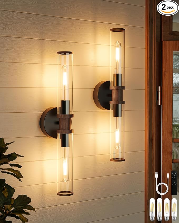 Battery Operated Wall Sconce Set of 2, Modern Cordless Wall Lights by Rayogale