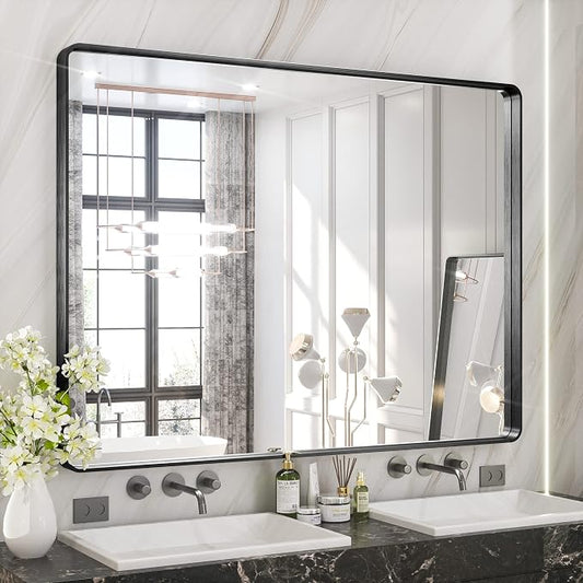 TETOTE 48 x 36 Inch Mirrors for Bathroom, Matte Black Framed Rectangular Large by TETOTE