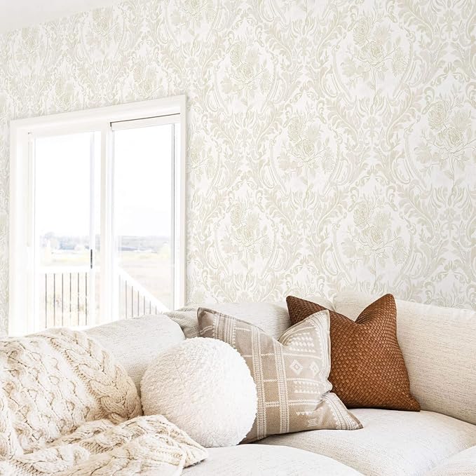 Ismoon Floral Peel and Stick Wallpaper Vintage Beige Contact Paper Boho - Image 3