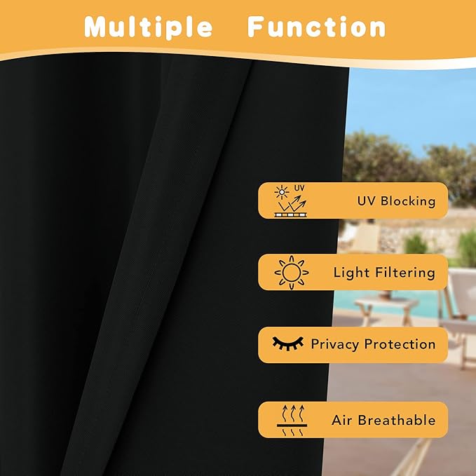 HolidayIdeas Outdoor Curtains for Patio Waterproof, 4 Panels - 54 x 120 Inch - Privacy Protection & Light Filtering Curtains Black Grommet Outside Curtains for Porch, Gazebo, Pergola, Backyard