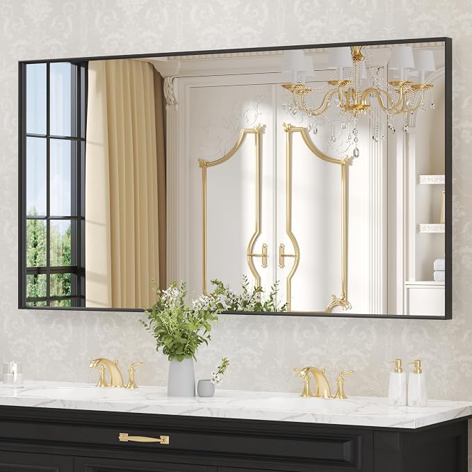 LOAAO Black Bathroom Mirror 55"X36" - Image 3