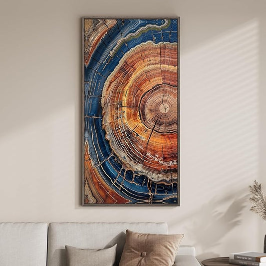 Framed Vertical Colorful Tree Ring Living Room Wall Art, Large Vintage by Cuspin