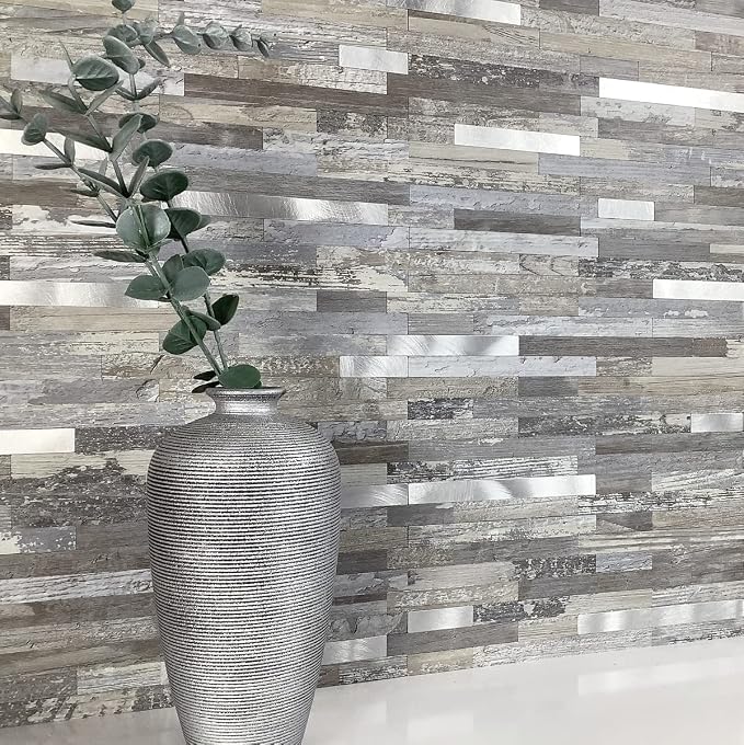 AULIGET 40 Sheets Peel and Stick Backsplash, Distressed Wood Look PVC Wall - Image 2