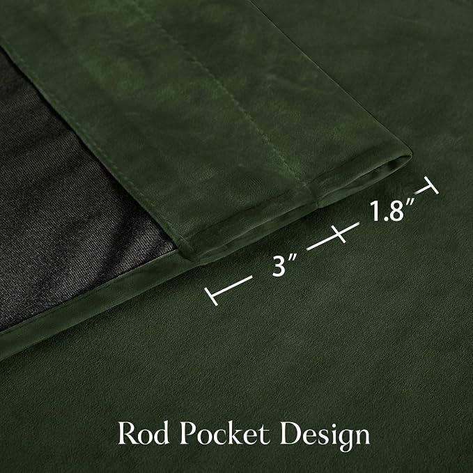 NICETOWN Olive Green Velvet Blackout Curtains 80 inch Long - Image 3