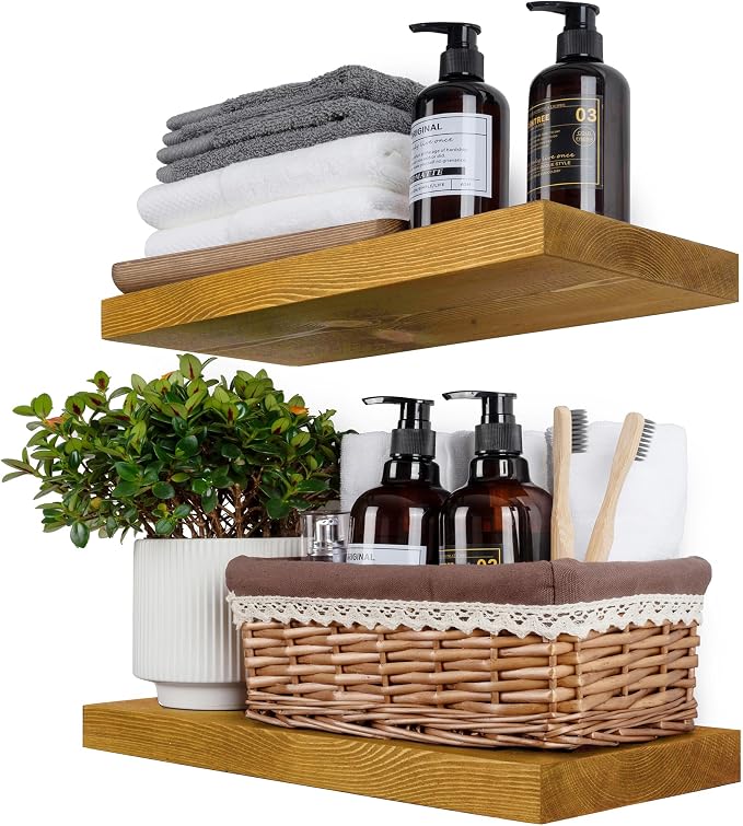 BGMG Wood Floating Shelves for Wall 18 inch Set of 2, Rustic Wooden Wall Mount by BGMG