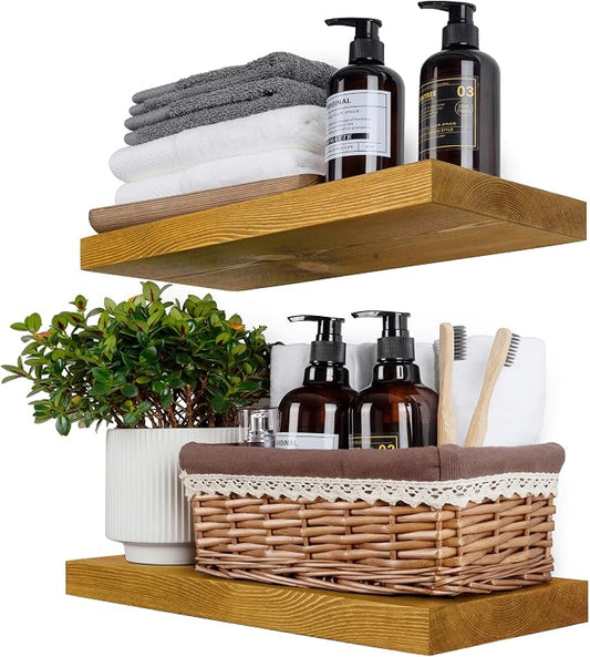 BGMG Wood Floating Shelves for Wall 18 inch Set of 2, Rustic Wooden Wall Mount by BGMG