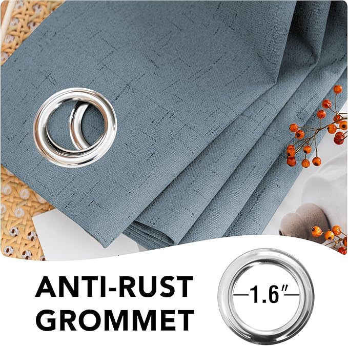 H.VERSAILTEX Primitive Linen Curtains 100% Blackout Curtain Drapes Burlap Curtains with White Thermal Insulated Liner, Grommet Top Drapes Living Room/Bedroom (2 Panels, 42 x 54 Inch, Stone Blue)
