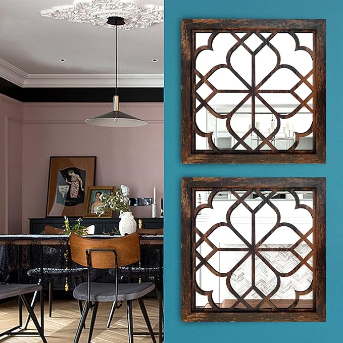 Wocred 2 PCS Square Wall Mirror, Gorgeous Rustic Farmhouse Accent Mirror - Image 3