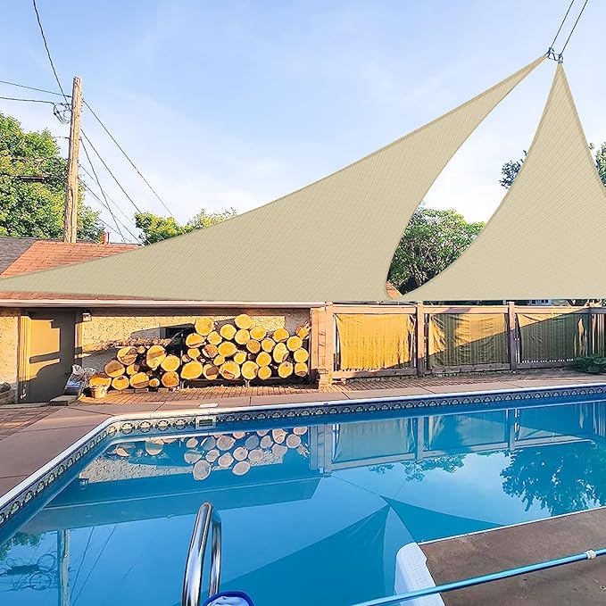 E&K Sunrise 25' x 25' x 25' Sun Shade Sail Triangle Canopy Shade Cover UV Block for Patio Backyard Garden Outdoor (Beige)