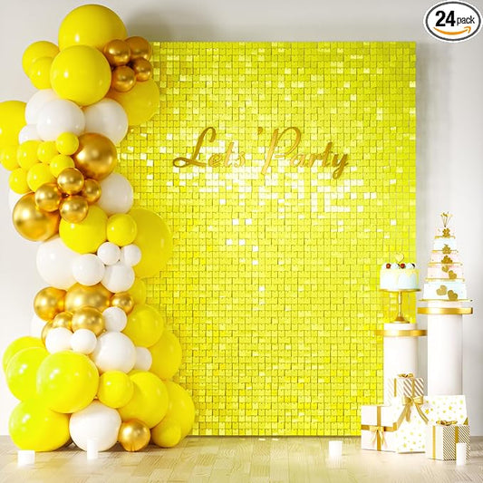 COKAOBE Yellow Shimmer Wall Backdrop 24PCS Sequins Backdrop Decoration Panels by COKAOBE