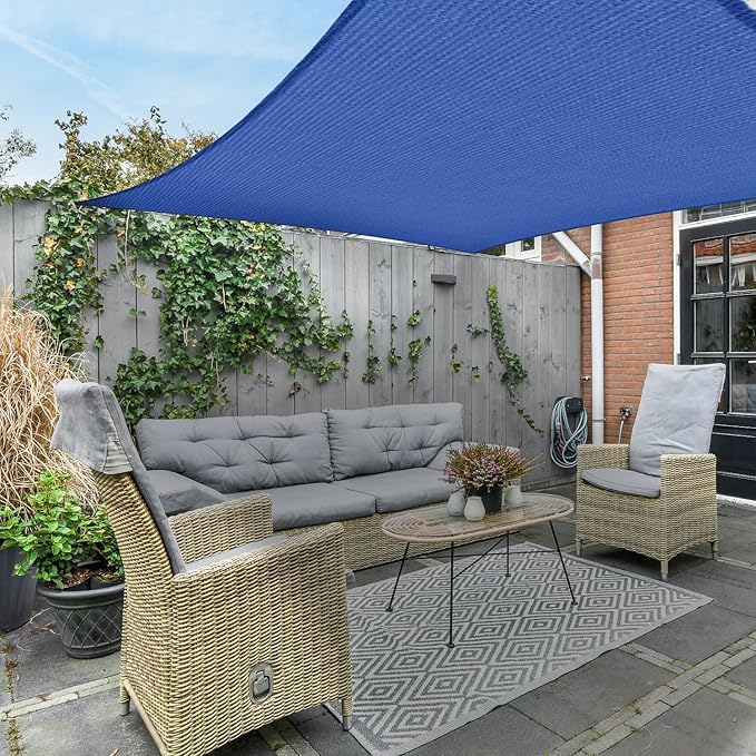AsterOutdoor Sun Shade Sail Rectangle 6' x 10' UV Block Canopy for Patio Backyard Lawn Garden Outdoor Activities, Blue