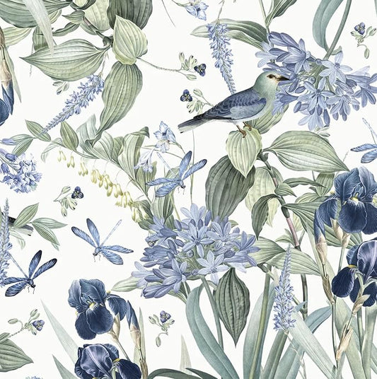 Floral Wallpaper Peel and Stick Blue Flower Contact Paper 16.9inch x 393.7inch by lenify