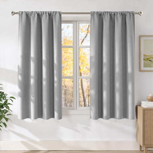 NICETOWN Light Grey Faux Linen Room Darkening Rod Pocket Curtains 63 inch Length by NICETOWN