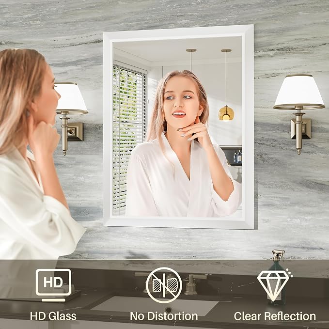 36x30 Inch White Bathroom Mirror - Image 5