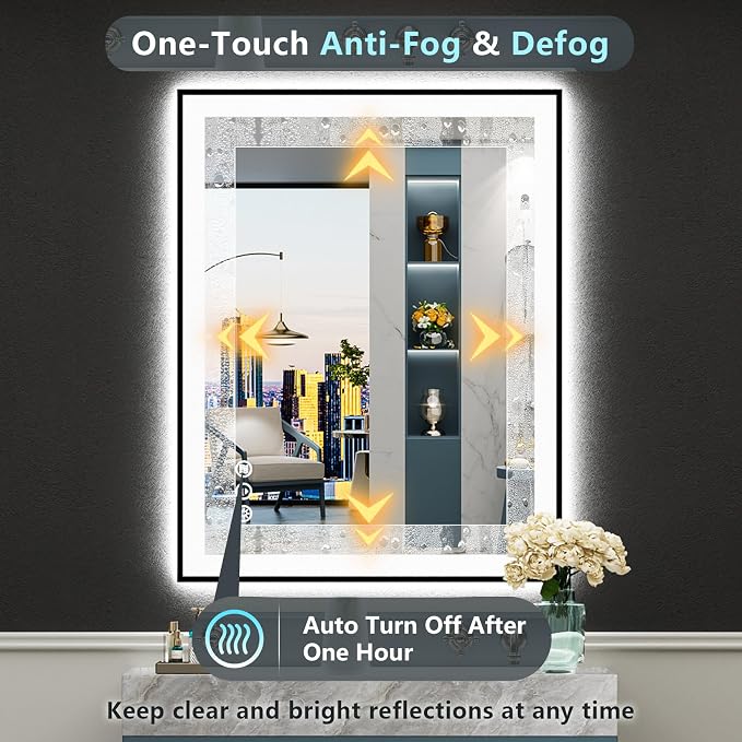 24x36 Black Framed LED Bathroom Mirror - Image 6