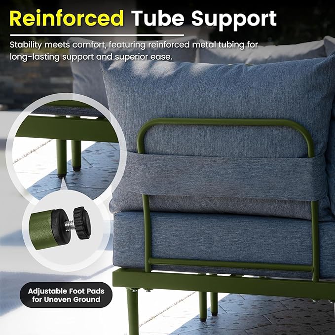 Sundale Outdoor 7 Pieces Patio Furniture Set with Fire Pit Table, L-Shaped Outdoor Sectional Sofa with 6 Inch Olefin Cushion, All-Weather Modern Metal Outdoor Conversation Sets for Backyard, Poolside
