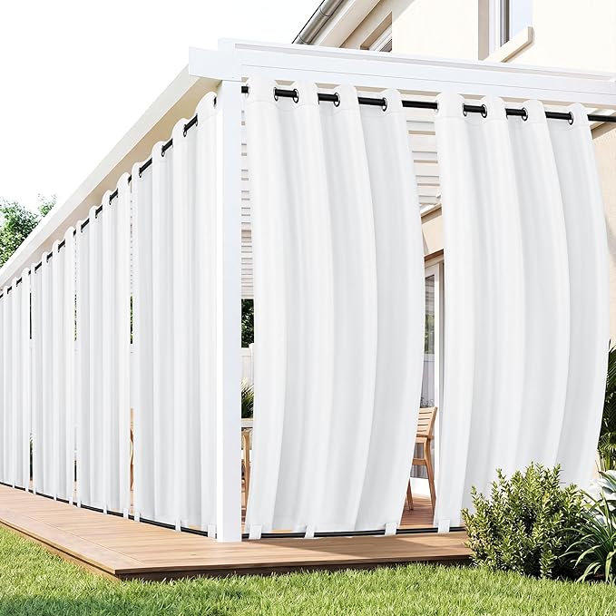 Outdoor Curtains for Patio Waterproof 6 Panels - Windproof, Privacy, Weatherproof Outside Drapes for Gazebo Pergola Porch, Grommet Top and Tab Bottom, 54x120 Inch, White