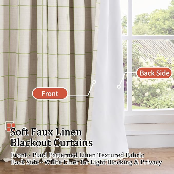 Lajode Sage Green Plaid Curtains Pattern Printed 90 Inches Long - Image 3