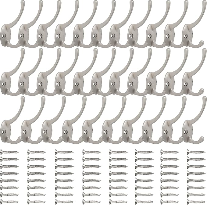 IBosins 32 Pack Silver Coat Hooks Wall Mounted - Image 2