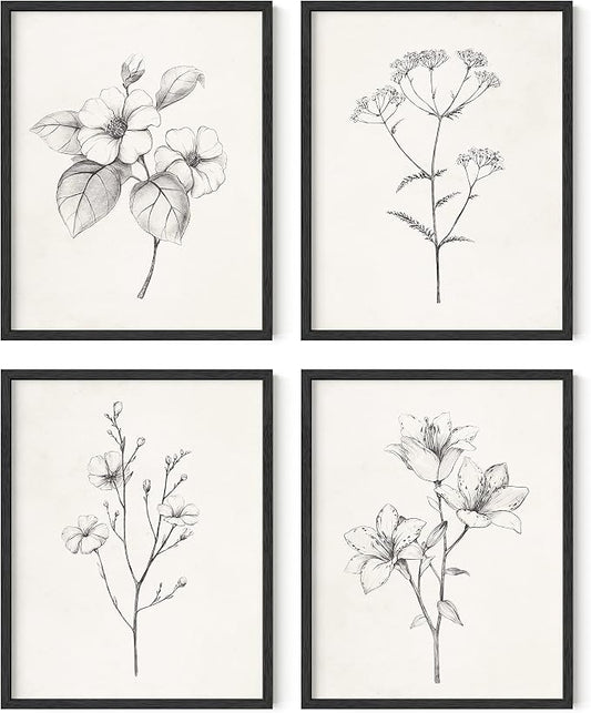 HAUS AND HUES Grey Floral Wall Art by HausandHuesArtPrints