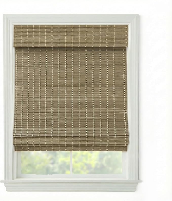 Cordless Woven Wood Roman Shades, 33W x 48H, Eastfield Ash, Sizes 20-72 Wide by FirstRateBlinds