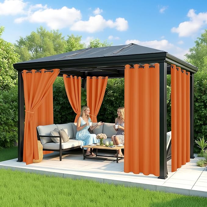Patio Curtains Outdoor Waterproof - 6 Panels Privacy Weatherproof Outside Curtains with Grommets for Pergola, Gazebo, Porch, Cabana, Balcony, 54 x 95 Inch, Mecca Orange