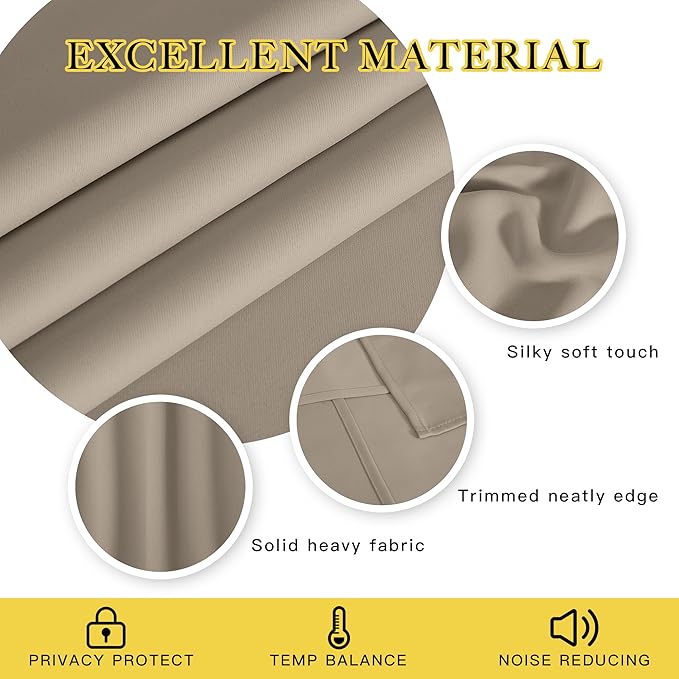 NICETOWN Blackout Curtain Drape for Bedroom - Light Reducing Thermal Insulated Solid Grommet Room Darkening Window Curtain 90 inches Long for Living Room (Taupe, 1 Piece, W66 x L90)