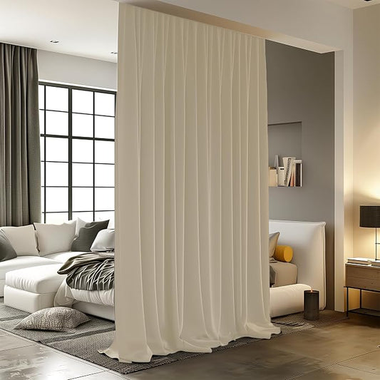 Room Divider Curtains for Ceiling Track Rod, 8.3 ft Wide x 9 ft Tall, Cream by RoomDarkning