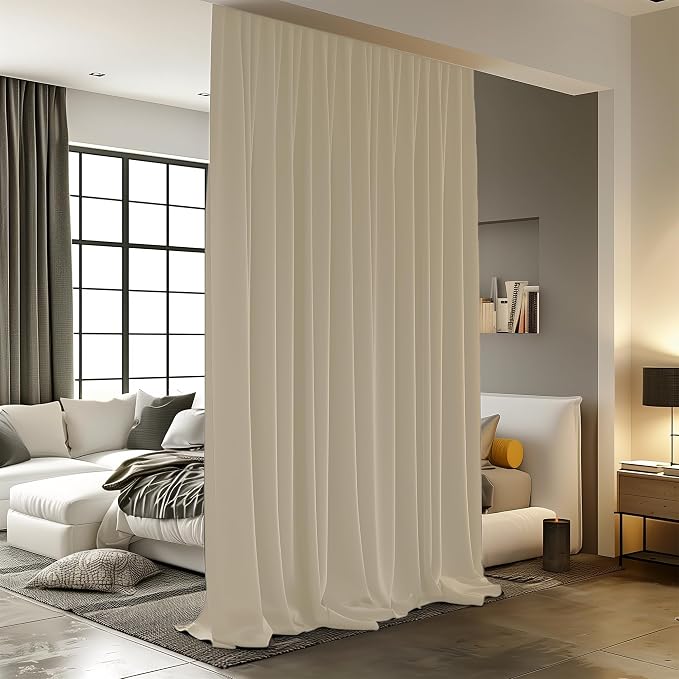 Room Divider Curtains for Ceiling Track Rod, 10 ft Wide x 7 ft Tall, Cream Beige by RoomDarkning