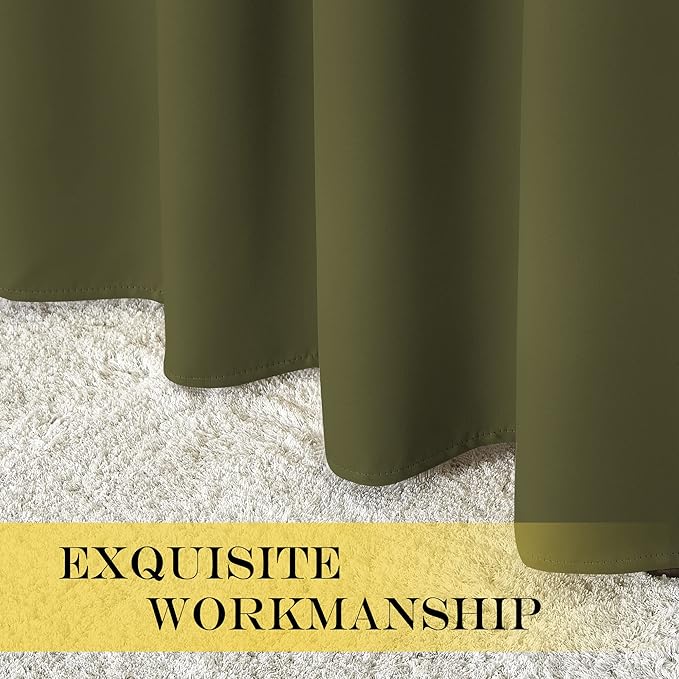 NICETOWN Patio Blackout Curtain Panels - Extra Wide Sliding Door Thermal Insulated Drape, Privacy Room Divider Curtain for Bedroom Office (Olive Green, 66 x 118 Inch Long)