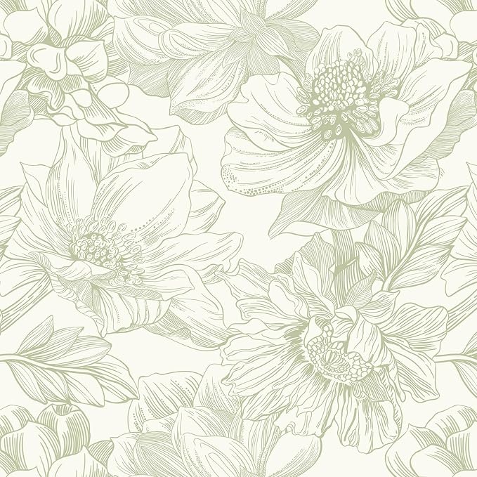 Ismoon Vintage Floral Wallpaper Peel and Stick Beige and Green Contact Paper by Ismoon