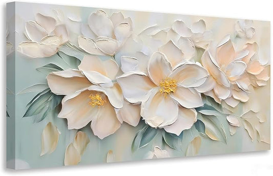 Anolyfi White Textured Flowers Large Canvas Wall Art by Anolyfi