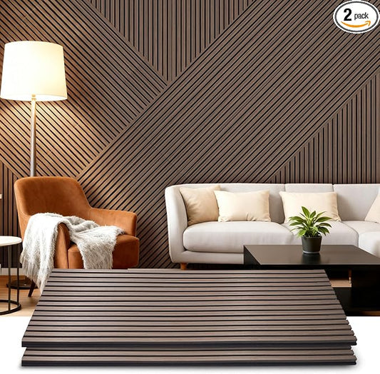 Acoustic Wood Wall Panels 2 Pack 47.6" x 23.6", Sound Proof Wooden Paneling by LARWORKS