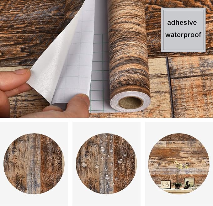 WENMER 23.6" x 197" Brown Wood Peel and Stick Wallpaper Shiplap Self Adhesive - Image 6